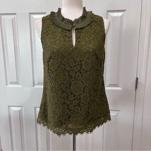 J. Crew Lace Ruffle-Neck Top in Burnished Moss Sz Small
